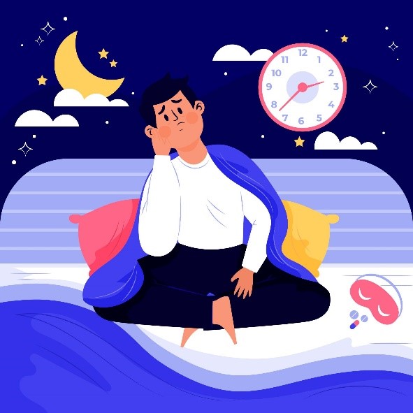 Apnée du sommeil : Homme fatigué dans son lit la nuit