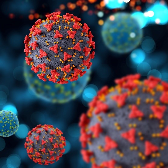 cellules de cancer flottant dans l'espace, avec un fond bleu flou